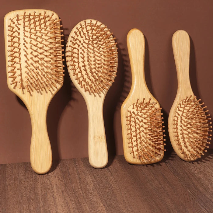 Pente de Bambu Natural com Almofada de Ar – Massageador do Couro Cabeludo