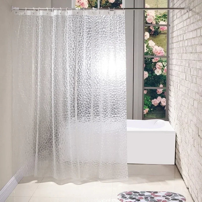 Cortina de Chuveiro 3D Transparente 180x180cm – Antimofo, Resistente e Moderna