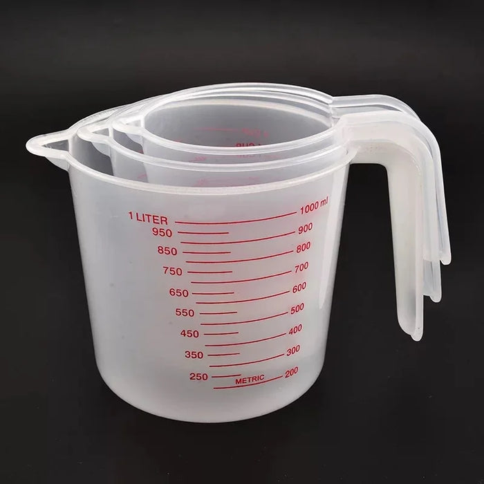 Copos de medição de líquido para cozimento 3 peças 250/500/1000ml, copo de PVC com escala, copo de plástico para medição de volume, utensílios de cozinha para assar