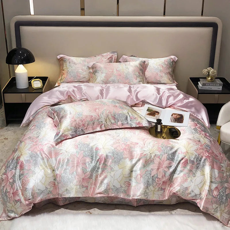 Jogo de Cama Seda Mulberry Blend 4 Peças Casa&Conforto - Floral Luxo (Com ou Sem Elástico)
