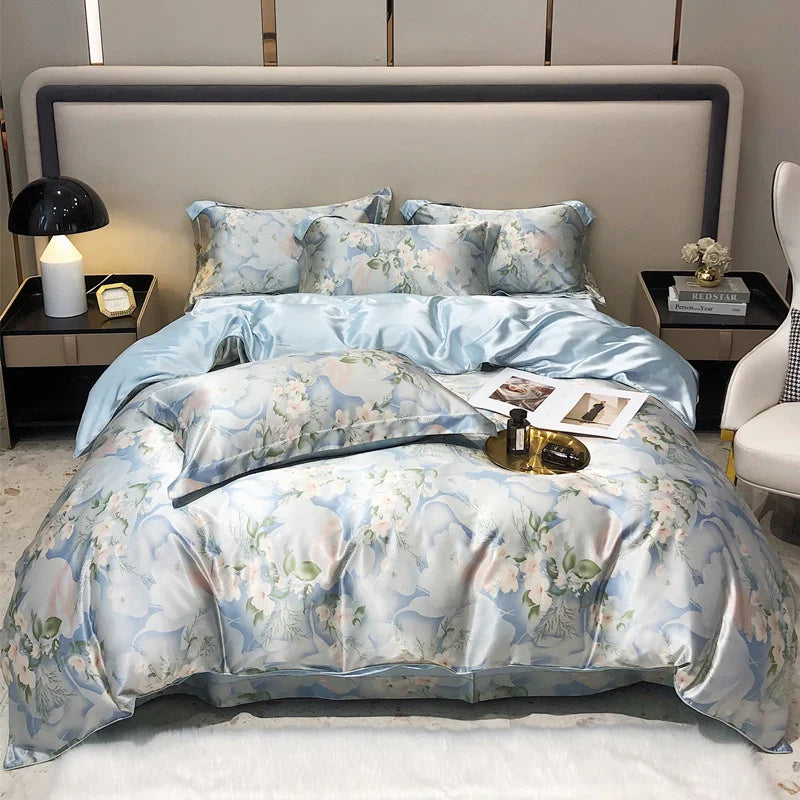 Jogo de Cama Seda Mulberry Blend 4 Peças Casa&Conforto - Floral Luxo (Com ou Sem Elástico)