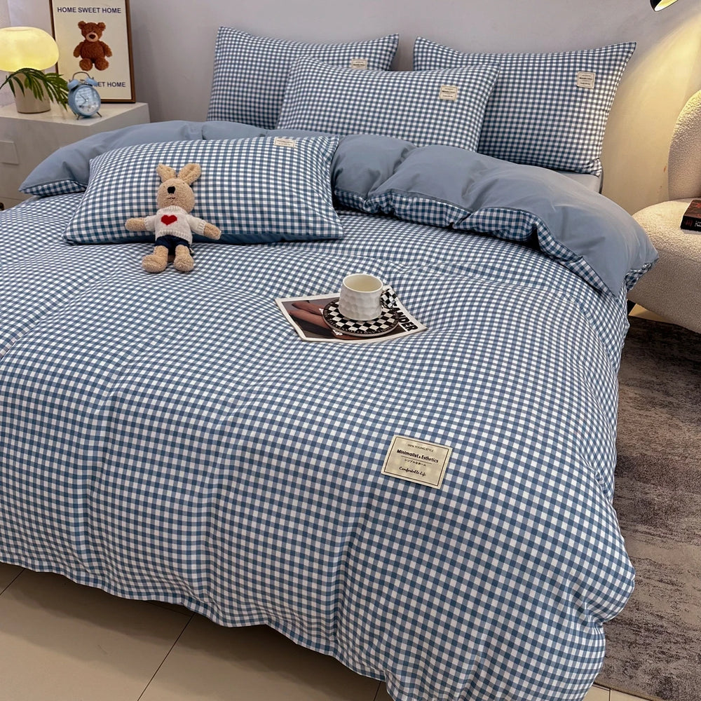 Jogo de Cama 4 Peças Algodão Lavado Premium Casa&Conforto - Toque Macio e Design Bicolor