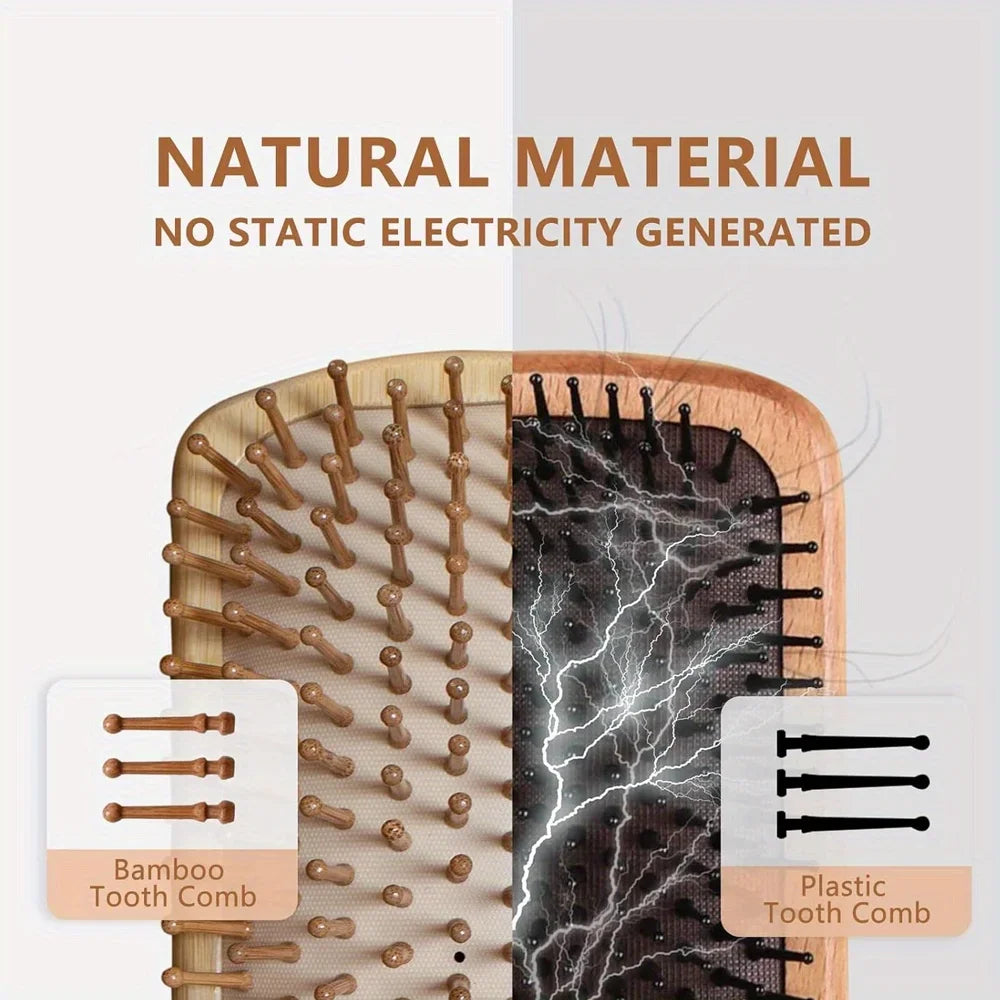 Pente de Bambu Natural com Almofada de Ar