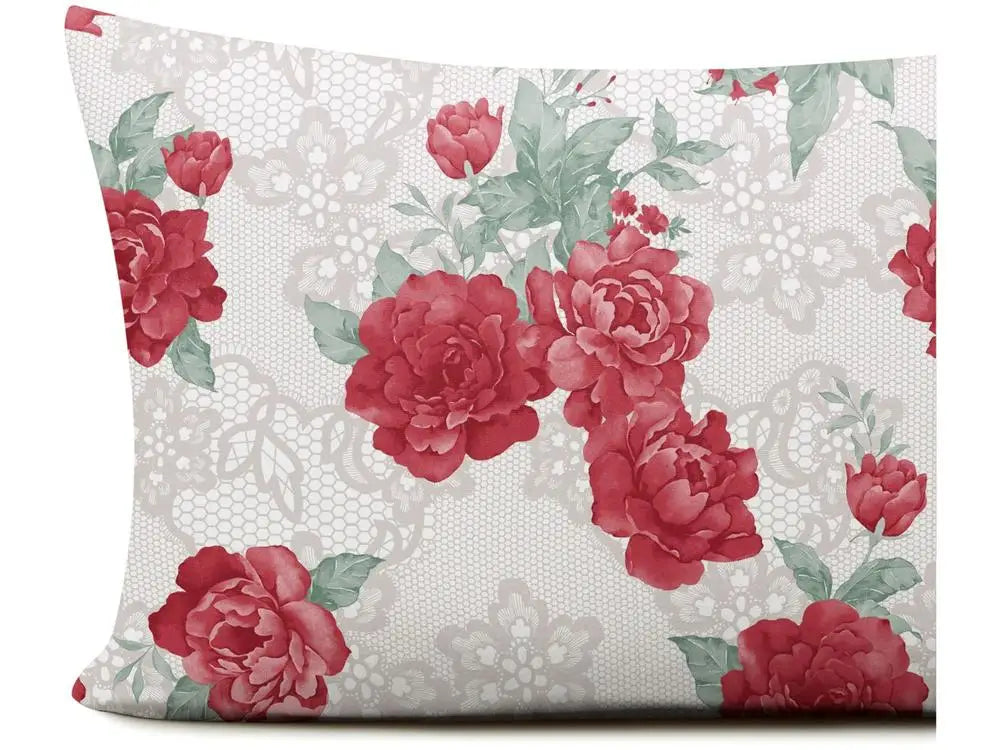 Jogo de Cama Casal Malha 100% Algodão Atlântica Delicata - Vermelho Floral