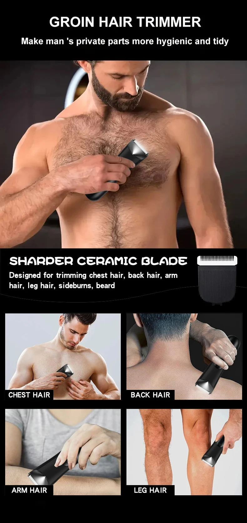 Aparador Corporal e Íntimo Masculino Casa&Conforto - Lâmina de Cerâmica Anti-Cortes (À Prova D'Água)