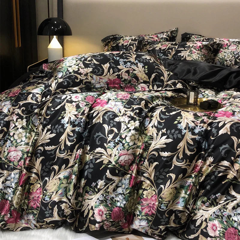Jogo de Cama Seda Mulberry Blend 4 Peças Casa&Conforto - Floral Luxo (Com ou Sem Elástico)