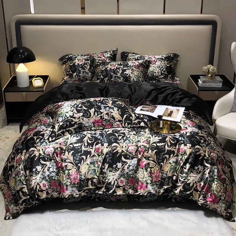 Jogo de Cama Seda Mulberry Blend 4 Peças Casa&Conforto - Floral Luxo (Com ou Sem Elástico)