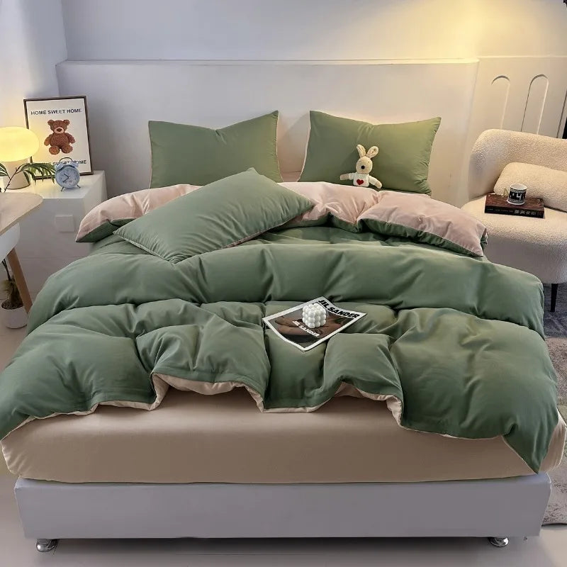 Jogo de Cama 4 Peças Algodão Lavado Premium Casa&Conforto - Toque Macio e Design Bicolor