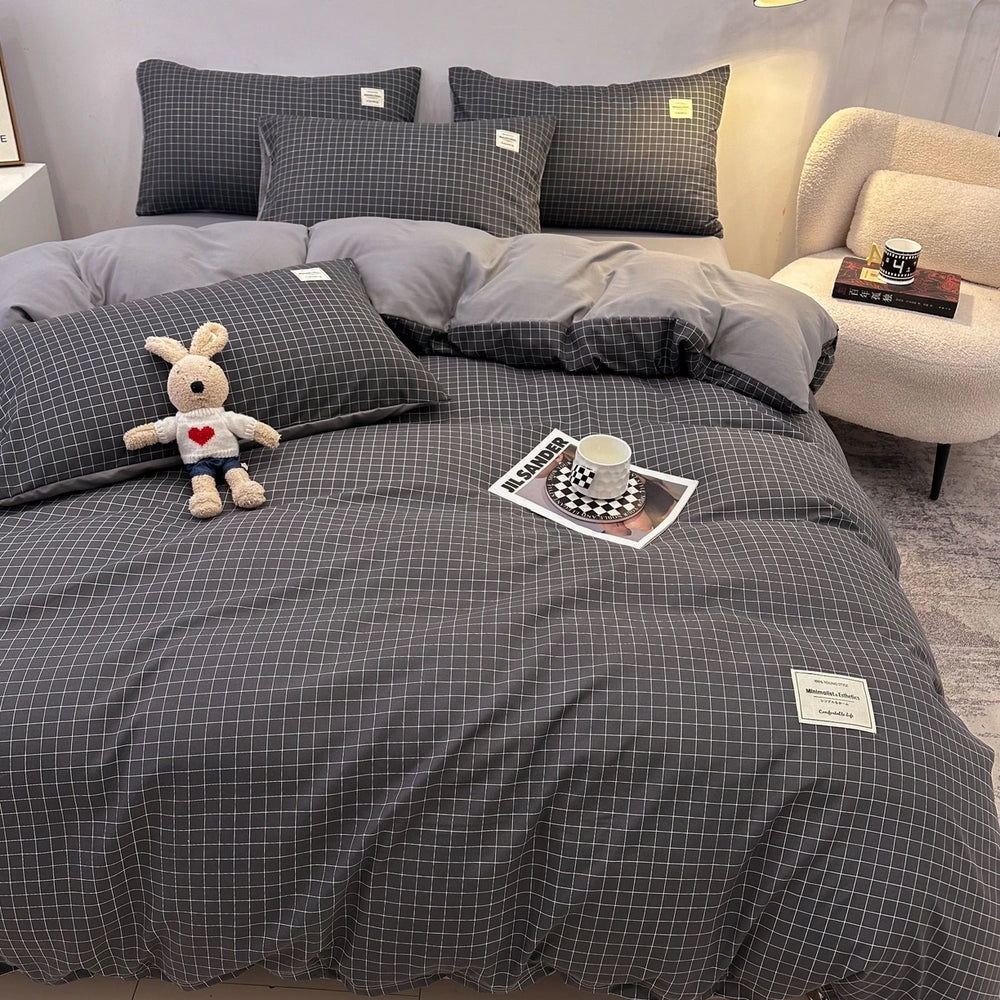 Jogo de Cama 4 Peças Algodão Lavado Premium Casa&Conforto - Toque Macio e Design Bicolor