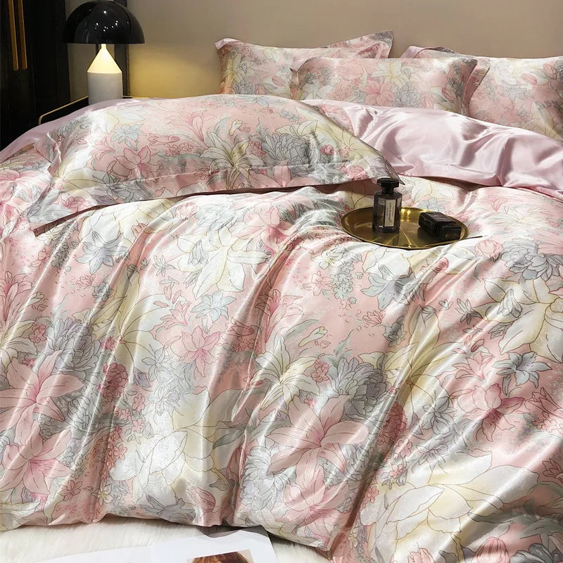 Jogo de Cama Seda Mulberry Blend 4 Peças Casa&Conforto - Floral Luxo (Com ou Sem Elástico)