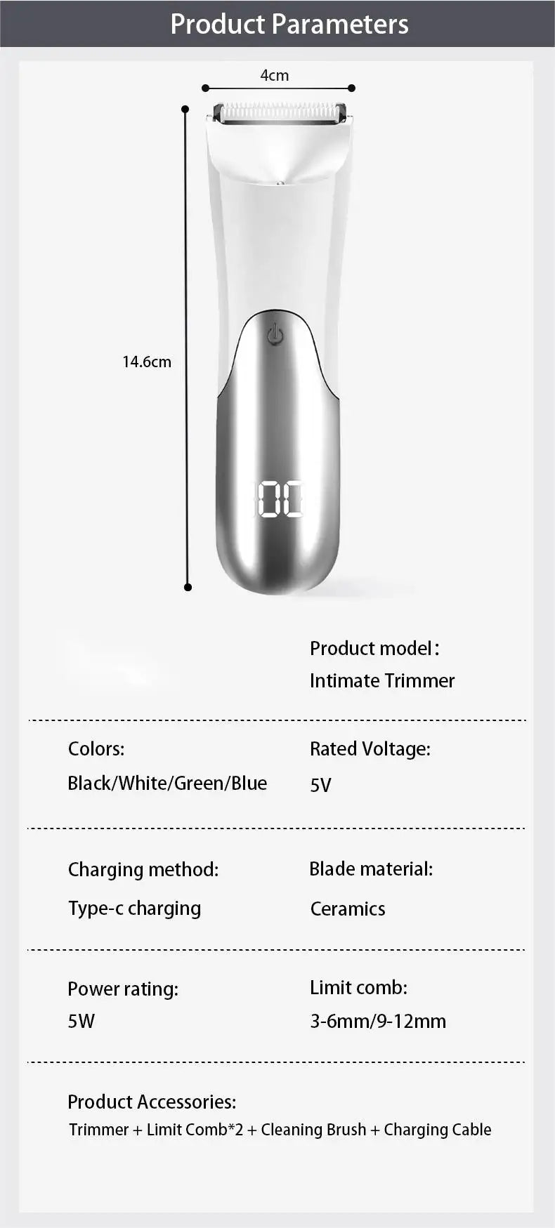 Aparador Corporal e Íntimo Masculino Casa&Conforto - Lâmina de Cerâmica Anti-Cortes (À Prova D'Água)