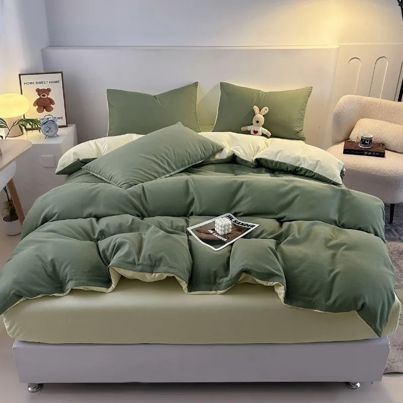 Jogo de Cama 4 Peças Algodão Lavado Premium Casa&Conforto - Toque Macio e Design Bicolor