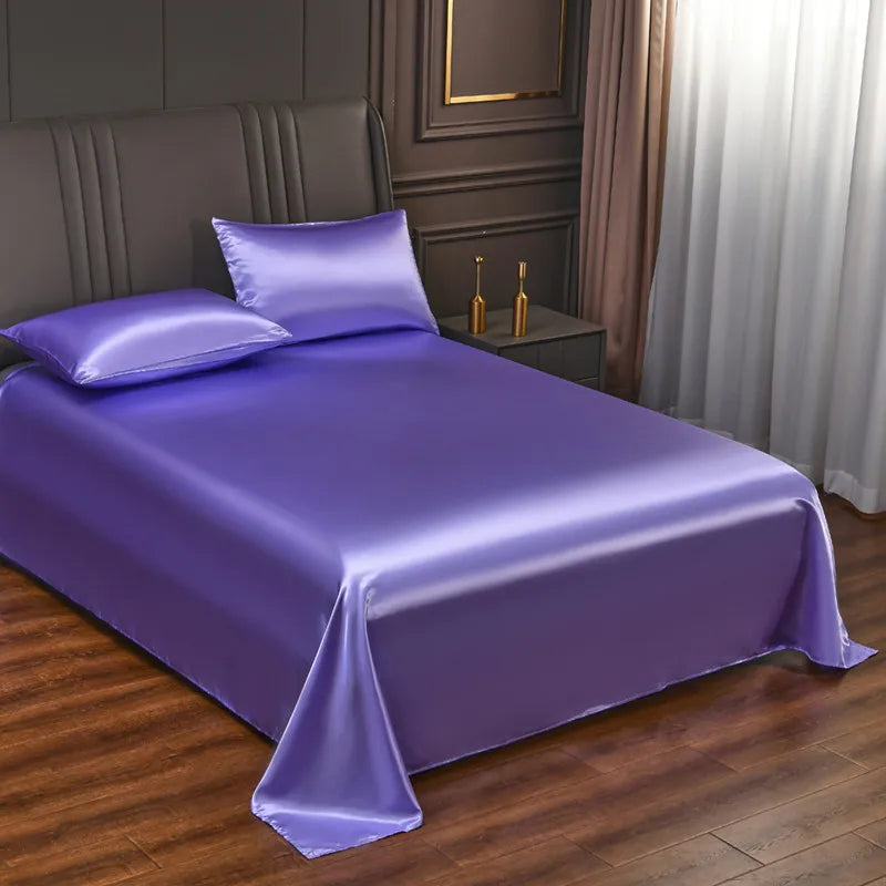 Satin Silk Bed Sheets for Summer Plain Flat Sheet for Double Bed Twin/Full/Queen/King Size Bed Linen (pillowcase need order)