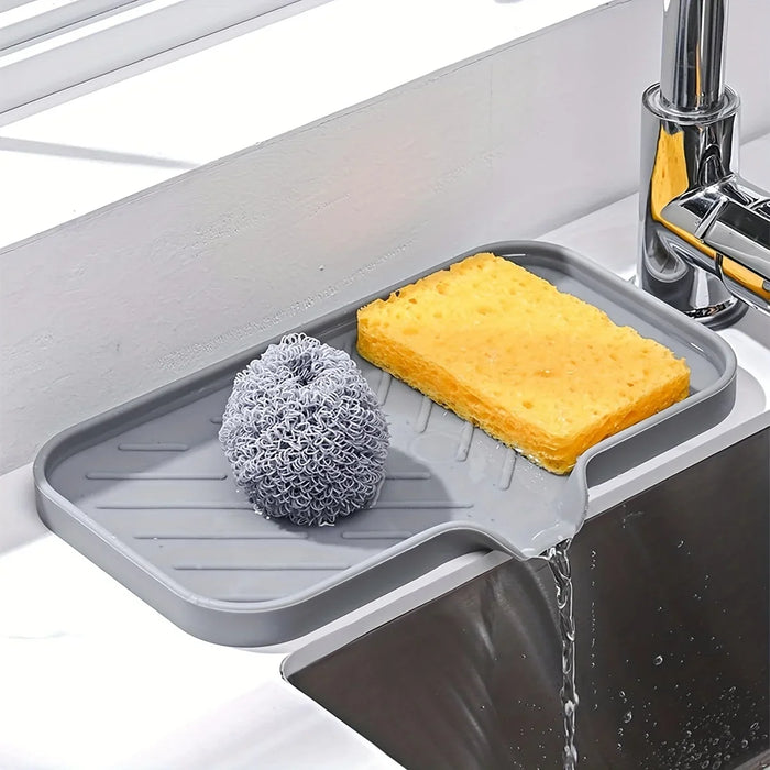 Bandeja de silicone para pia com dreno, suporte para esponja de sabão, escova de limpeza para pia de bancada, suporte para sabão, organizador de cozinha