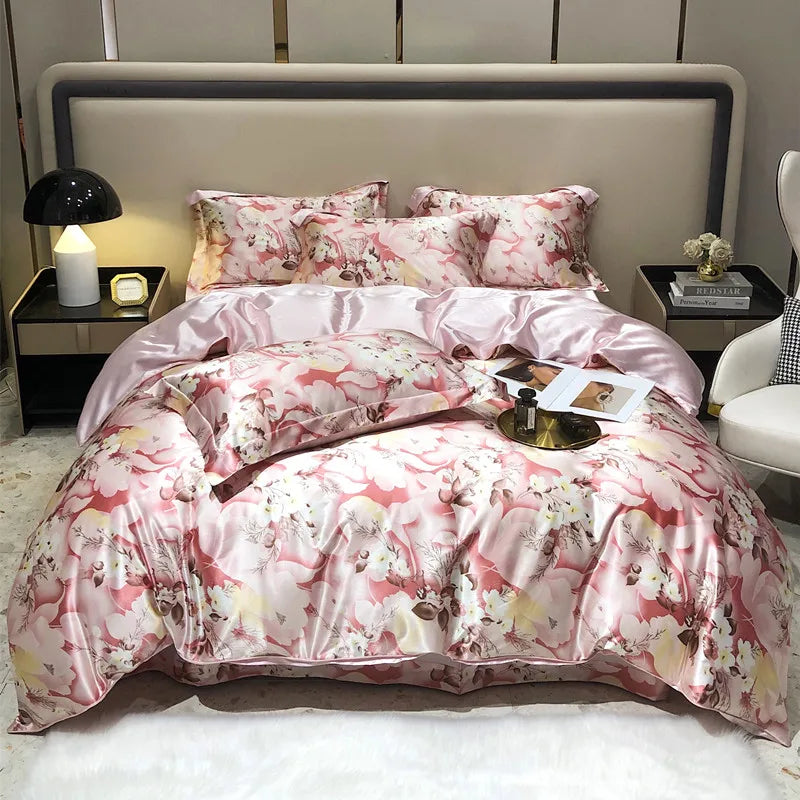 Jogo de Cama Seda Mulberry Blend 4 Peças Casa&Conforto - Floral Luxo (Com ou Sem Elástico)