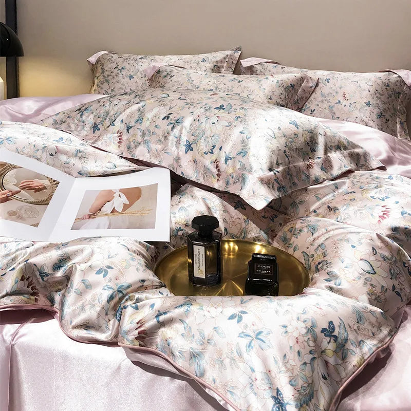 Jogo de Cama Seda Mulberry Blend 4 Peças Casa&Conforto - Floral Luxo (Com ou Sem Elástico)