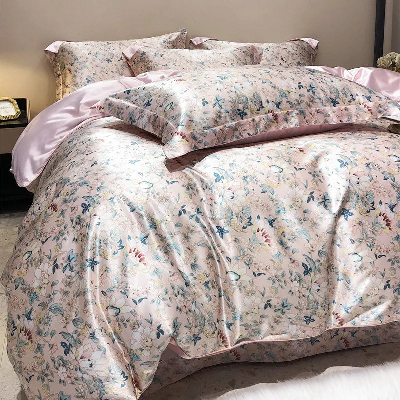 Jogo de Cama Seda Mulberry Blend 4 Peças Casa&Conforto - Floral Luxo (Com ou Sem Elástico)