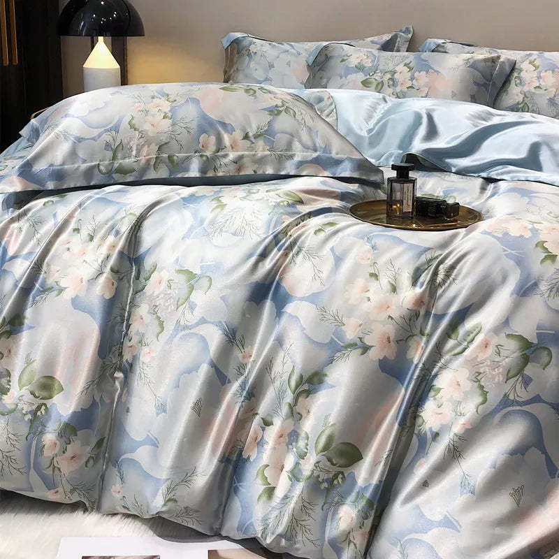 Jogo de Cama Seda Mulberry Blend 4 Peças Casa&Conforto - Floral Luxo (Com ou Sem Elástico)