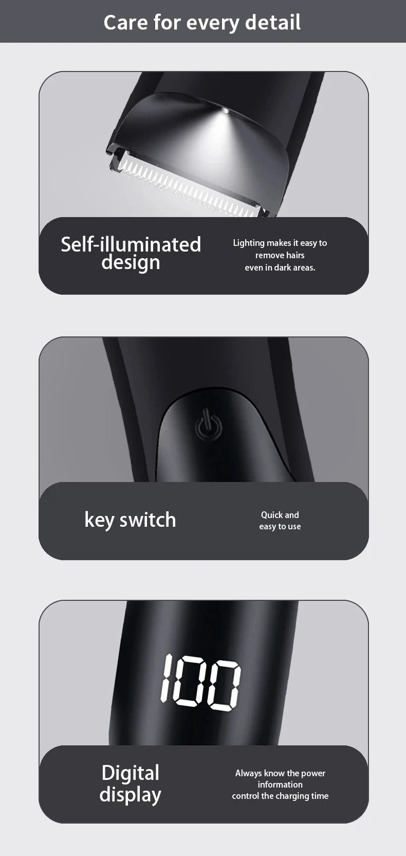 Aparador Corporal e Íntimo Masculino Casa&Conforto - Lâmina de Cerâmica Anti-Cortes (À Prova D'Água)